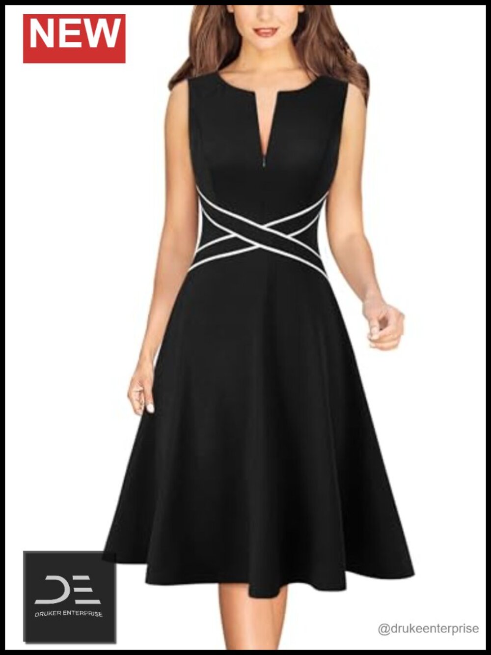 Women's Sleeveless A-Line Work Dress with Front Zipper